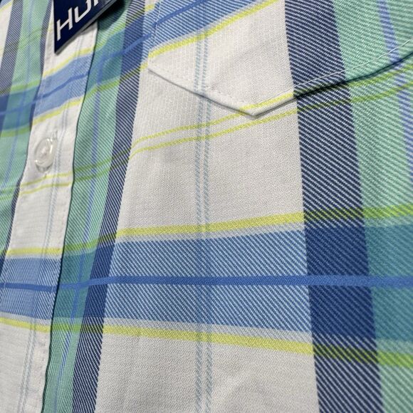 NWT Huk Men’s Latitude Tide Point Short Sleeve Button Up Flannel Performance New - Picture 3 of 15